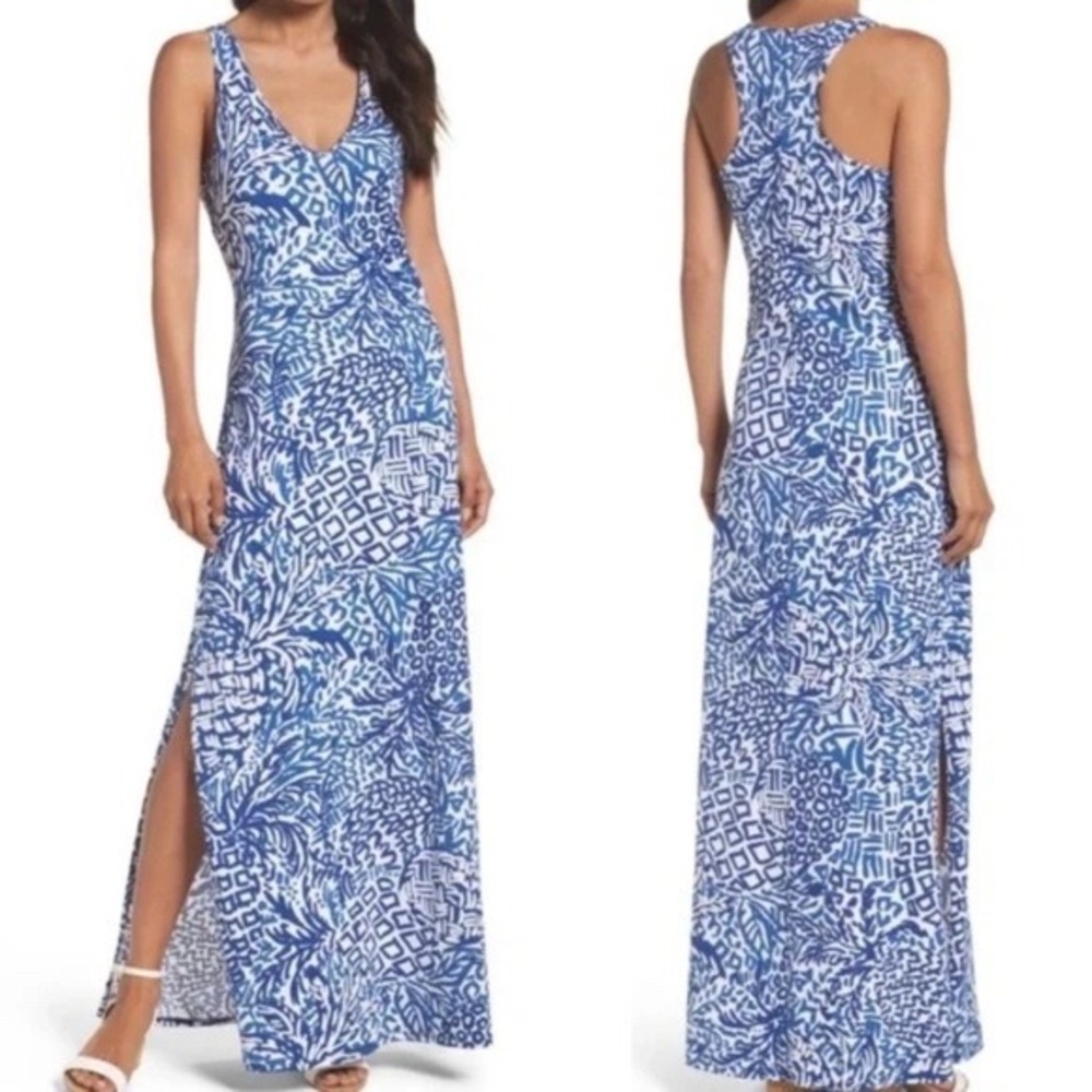 Lilly Pulitzer Kerri Maxi Dress Women S Blue White Holbrook Pima Cotton